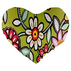 Flowers Fabrics Floral Design Large 19  Premium Flano Heart Shape Cushions