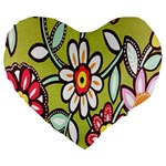 Flowers Fabrics Floral Design Large 19  Premium Flano Heart Shape Cushions Front