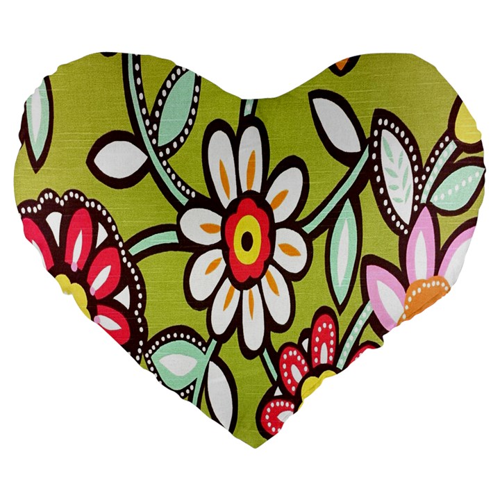 Flowers Fabrics Floral Design Large 19  Premium Flano Heart Shape Cushions