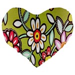 Flowers Fabrics Floral Design Large 19  Premium Flano Heart Shape Cushions Back