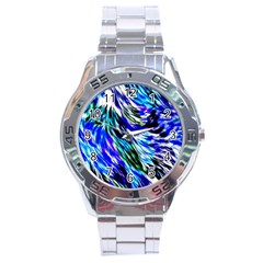 Abstract Background Blue White Stainless Steel Analogue Watch by Celenk