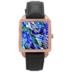 Abstract Background Blue White Rose Gold Leather Watch 