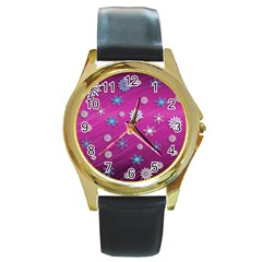 Snowflakes 3d Random Overlay Round Gold Metal Watch by Celenk