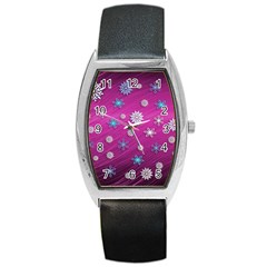 Snowflakes 3d Random Overlay Barrel Style Metal Watch by Celenk