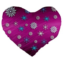 Snowflakes 3d Random Overlay Large 19  Premium Flano Heart Shape Cushions by Celenk