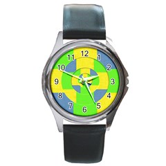 Fabric 3d Geometric Circles Lime Round Metal Watch by Celenk