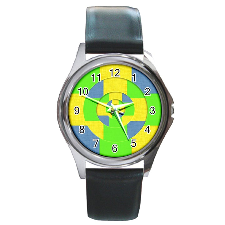 Fabric 3d Geometric Circles Lime Round Metal Watch