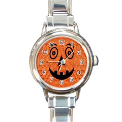 Fabric Halloween Pumpkin Funny Round Italian Charm Watch by Celenk