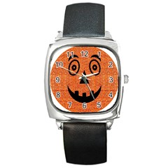 Fabric Halloween Pumpkin Funny Square Metal Watch by Celenk