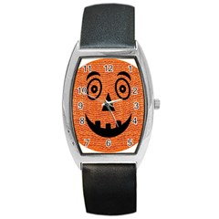 Fabric Halloween Pumpkin Funny Barrel Style Metal Watch by Celenk