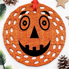 Fabric Halloween Pumpkin Funny Round Filigree Ornament (two Sides) by Celenk