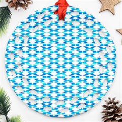 Fabric Geometric Aqua Crescents Round Filigree Ornament (two Sides) by Celenk