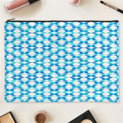 Fabric Geometric Aqua Crescents Cosmetic Bag (xxxl)  by Celenk