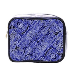 Texture Blue Neon Brick Diagonal Mini Toiletries Bags by Celenk