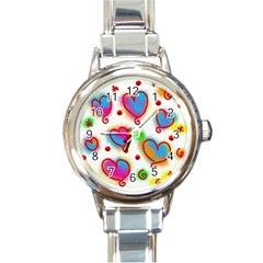 Love Hearts Shapes Doodle Art Round Italian Charm Watch