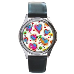 Love Hearts Shapes Doodle Art Round Metal Watch