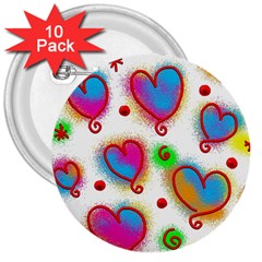 Love Hearts Shapes Doodle Art 3  Buttons (10 pack) 