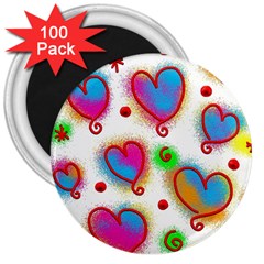 Love Hearts Shapes Doodle Art 3  Magnets (100 pack)