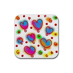 Love Hearts Shapes Doodle Art Rubber Coaster (Square) 