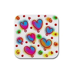 Love Hearts Shapes Doodle Art Rubber Square Coaster (4 pack) 