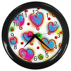 Love Hearts Shapes Doodle Art Wall Clocks (Black)