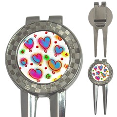 Love Hearts Shapes Doodle Art 3-in-1 Golf Divots