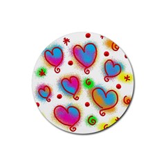 Love Hearts Shapes Doodle Art Rubber Coaster (Round) 