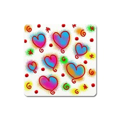 Love Hearts Shapes Doodle Art Square Magnet