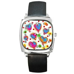 Love Hearts Shapes Doodle Art Square Metal Watch