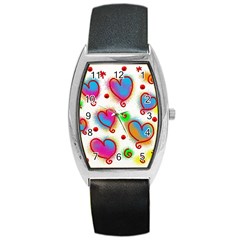 Love Hearts Shapes Doodle Art Barrel Style Metal Watch