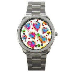 Love Hearts Shapes Doodle Art Sport Metal Watch