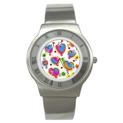 Love Hearts Shapes Doodle Art Stainless Steel Watch