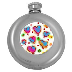 Love Hearts Shapes Doodle Art Round Hip Flask (5 oz)