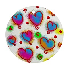 Love Hearts Shapes Doodle Art Round Ornament (Two Sides)