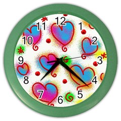 Love Hearts Shapes Doodle Art Color Wall Clocks