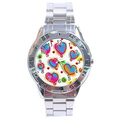 Love Hearts Shapes Doodle Art Stainless Steel Analogue Watch