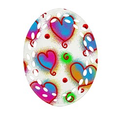 Love Hearts Shapes Doodle Art Oval Filigree Ornament (Two Sides)