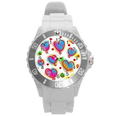 Love Hearts Shapes Doodle Art Round Plastic Sport Watch (L)