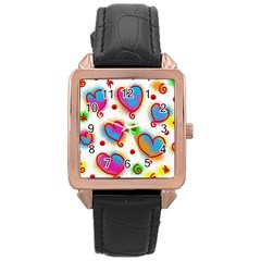 Love Hearts Shapes Doodle Art Rose Gold Leather Watch 