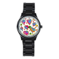 Love Hearts Shapes Doodle Art Stainless Steel Round Watch