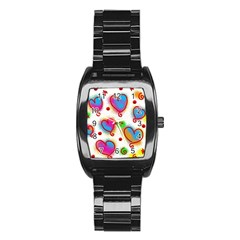 Love Hearts Shapes Doodle Art Stainless Steel Barrel Watch