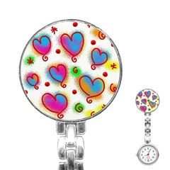 Love Hearts Shapes Doodle Art Stainless Steel Nurses Watch