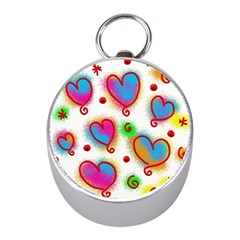 Love Hearts Shapes Doodle Art Mini Silver Compasses