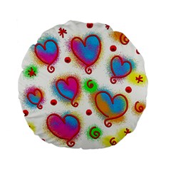 Love Hearts Shapes Doodle Art Standard 15  Premium Flano Round Cushions