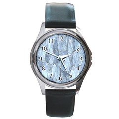 Bubbles Texture Blue Shades Round Metal Watch by Celenk