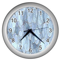 Bubbles Texture Blue Shades Wall Clocks (silver)  by Celenk