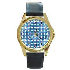 Geometric Dots Pattern Rainbow Round Gold Metal Watch