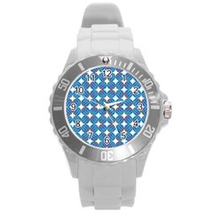 Geometric Dots Pattern Rainbow Round Plastic Sport Watch (l) by Celenk