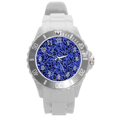 Texture Structure Electric Blue Round Plastic Sport Watch (l) by Celenk