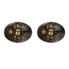 Steampunk, Steampunk Women With Clocks And Gears Cufflinks (oval) by FantasyWorld7